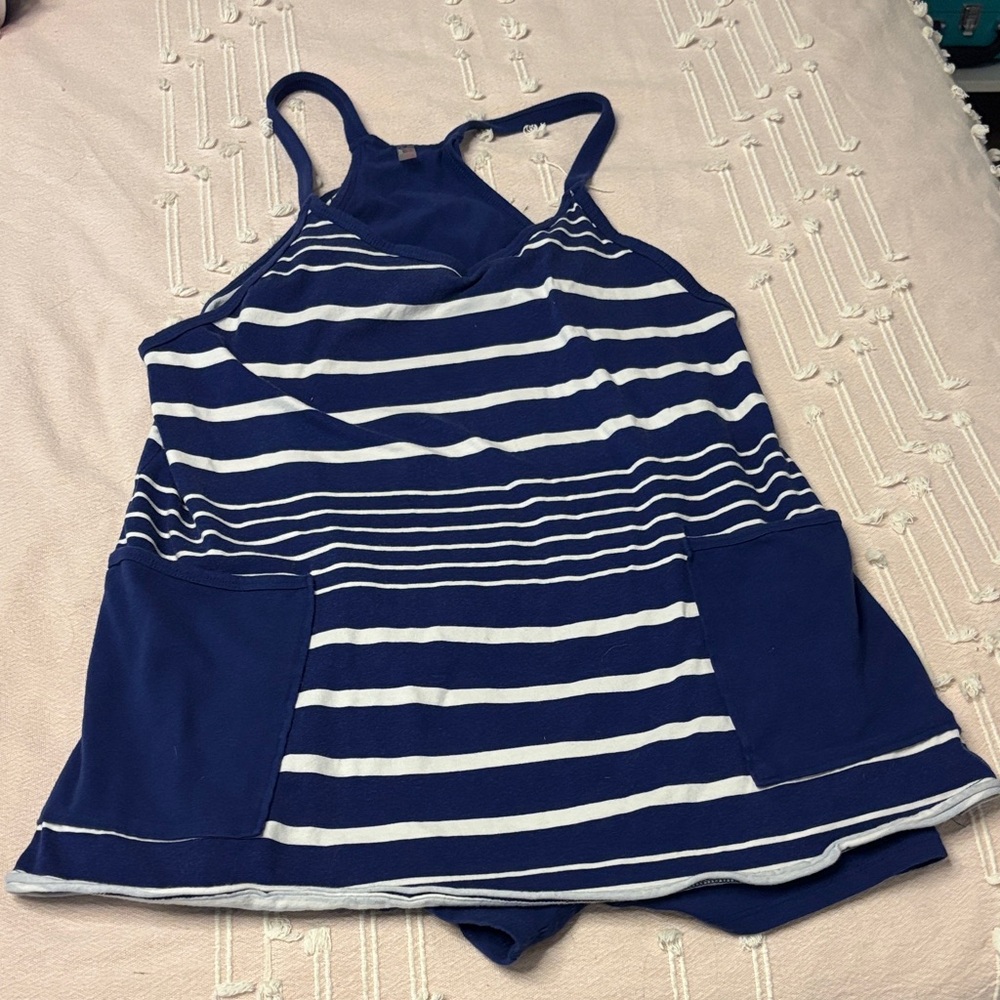 FP Movement by Free People Navy and White Striped Racerback Tank